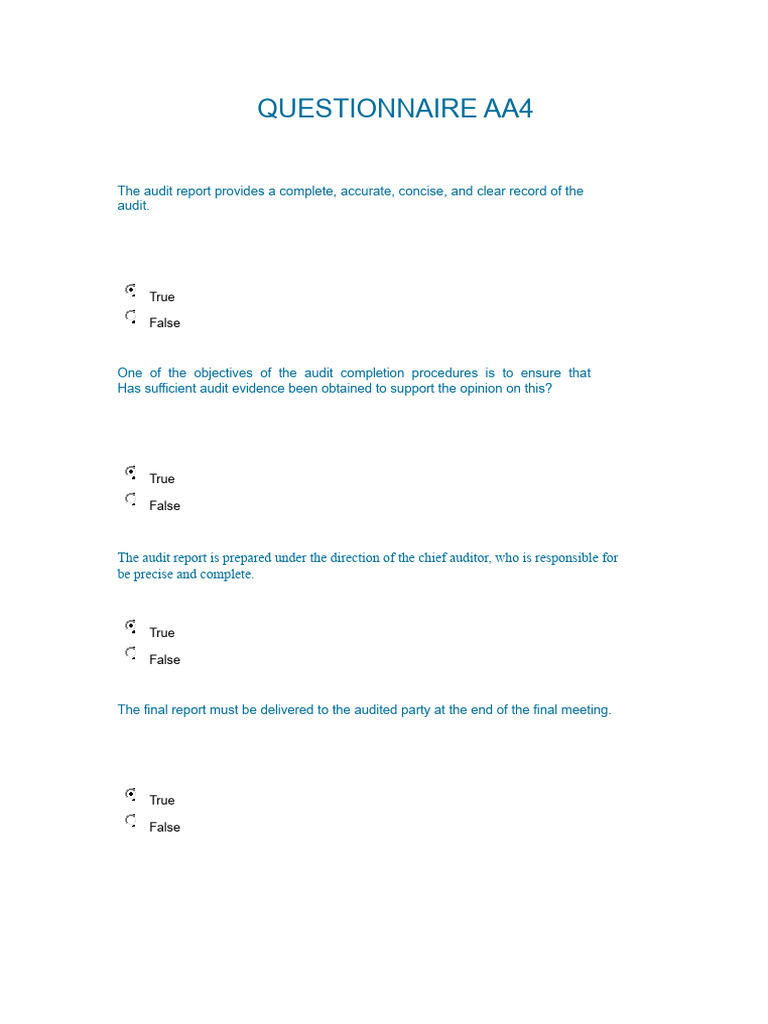 Questionnaire Aa4 | PDF
