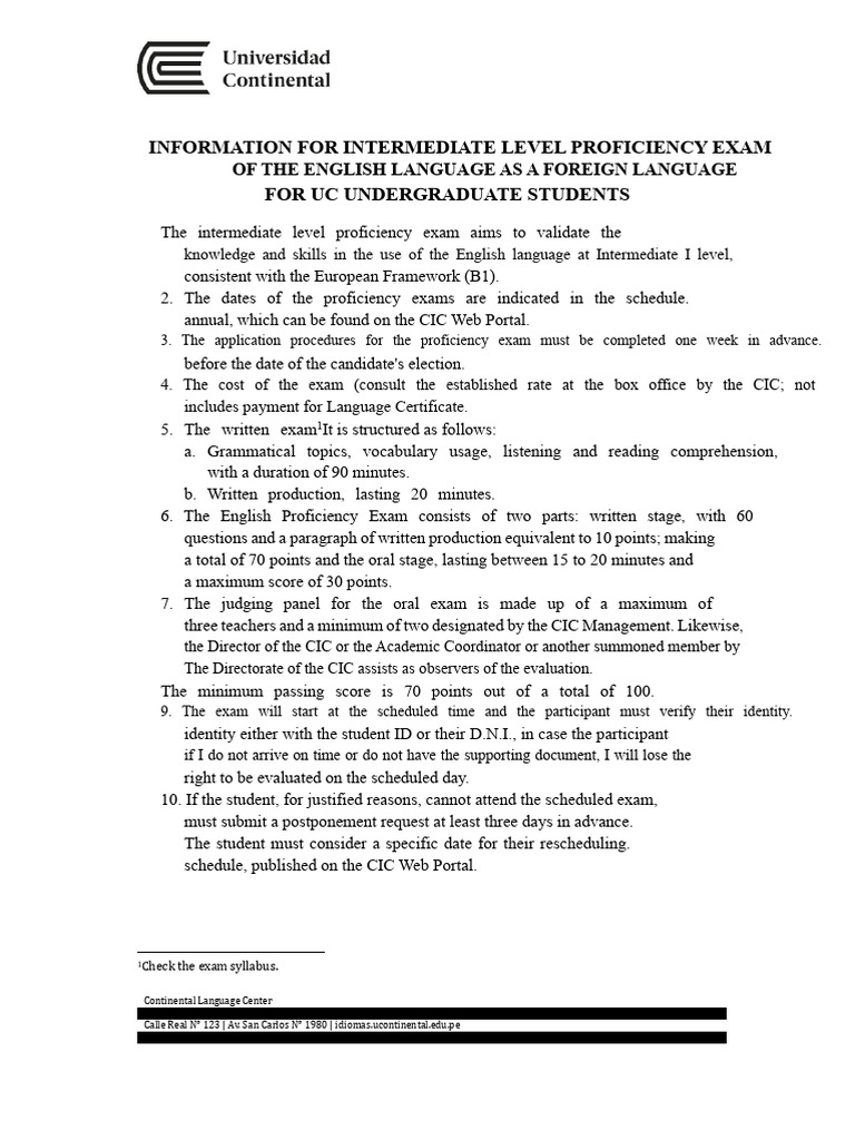 Intermediate English Proficiency Exam Guide | PDF