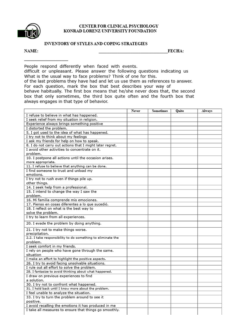 Inventory Styles and Coping Strategies PDF | PDF | Feeling | Social ...