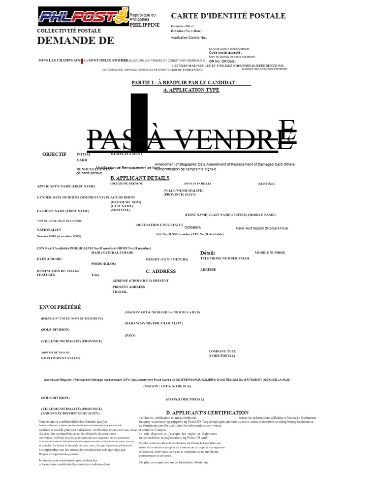 Demande de Carte d'Identité Postale PH | PDF | Visa (Document ...