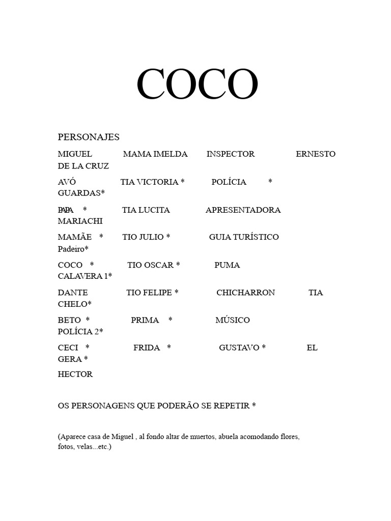 Personagens e Enredo de Coco | PDF