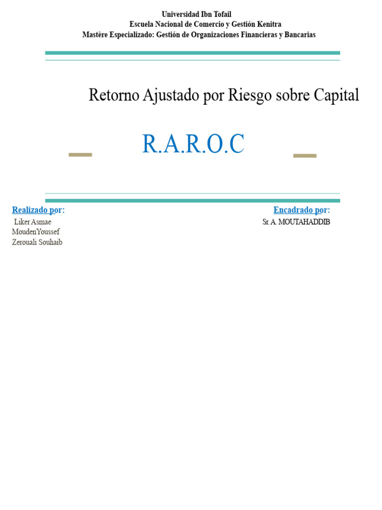 RAROC: Gestión de Riesgo Financiero | PDF | Riesgo crediticio ...