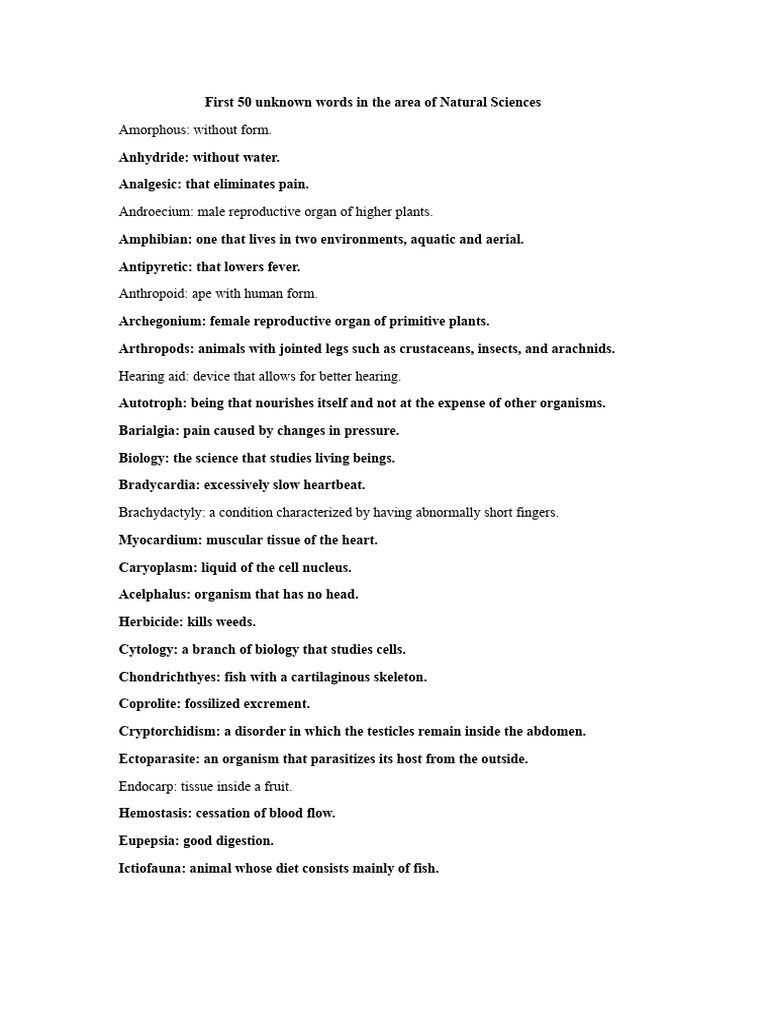 First 50 Unknown Words in the Field of Natural Sciences | PDF | Fish ...