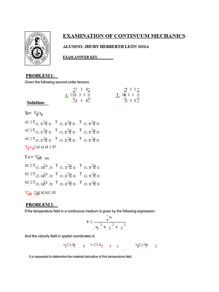 Continuum Mechanics Exam Solutions | PDF | Continuum Mechanics ...