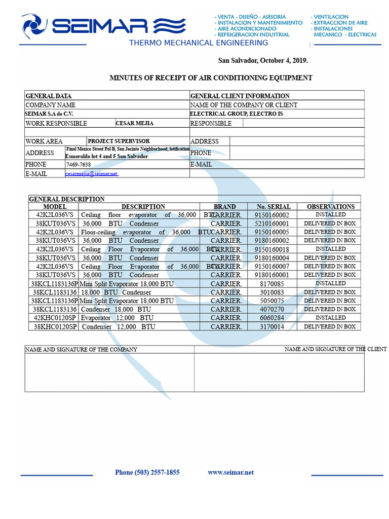 Air Conditioning Equipment Receipt Minutes | PDF | Building Technology ...