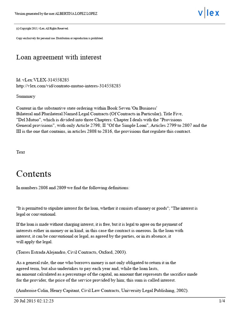 Loan Agreement with Interest Terms | PDF | Loans | Interest