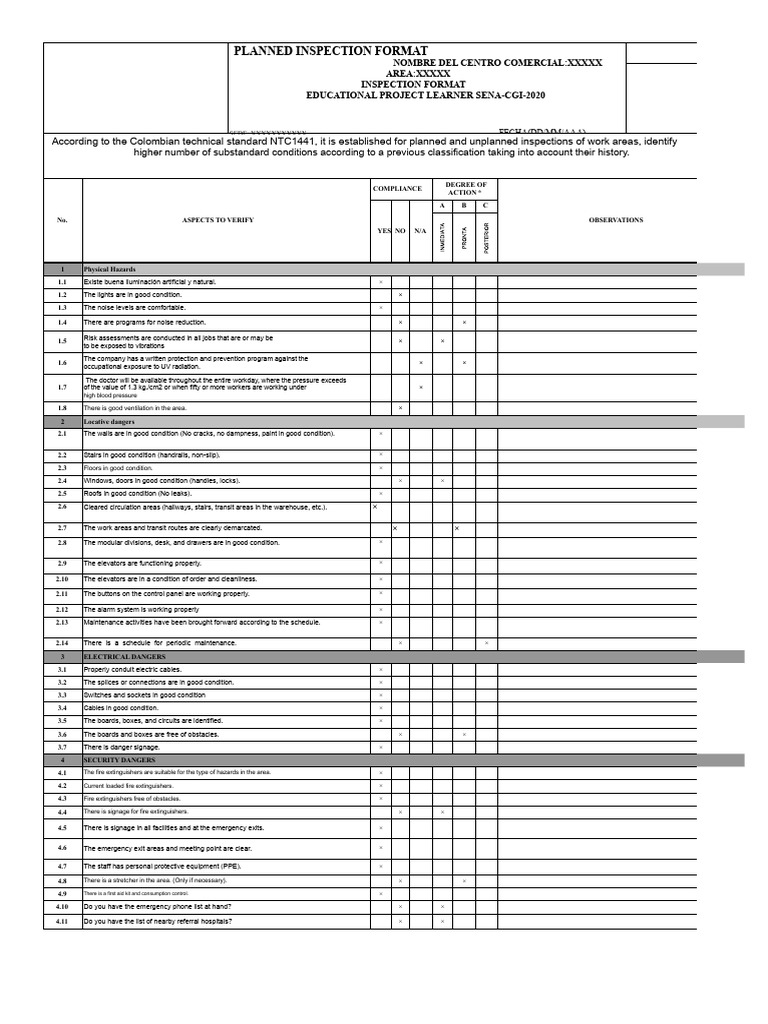 Planned Inspection Format for Safety Compliance | PDF | Occupational ...