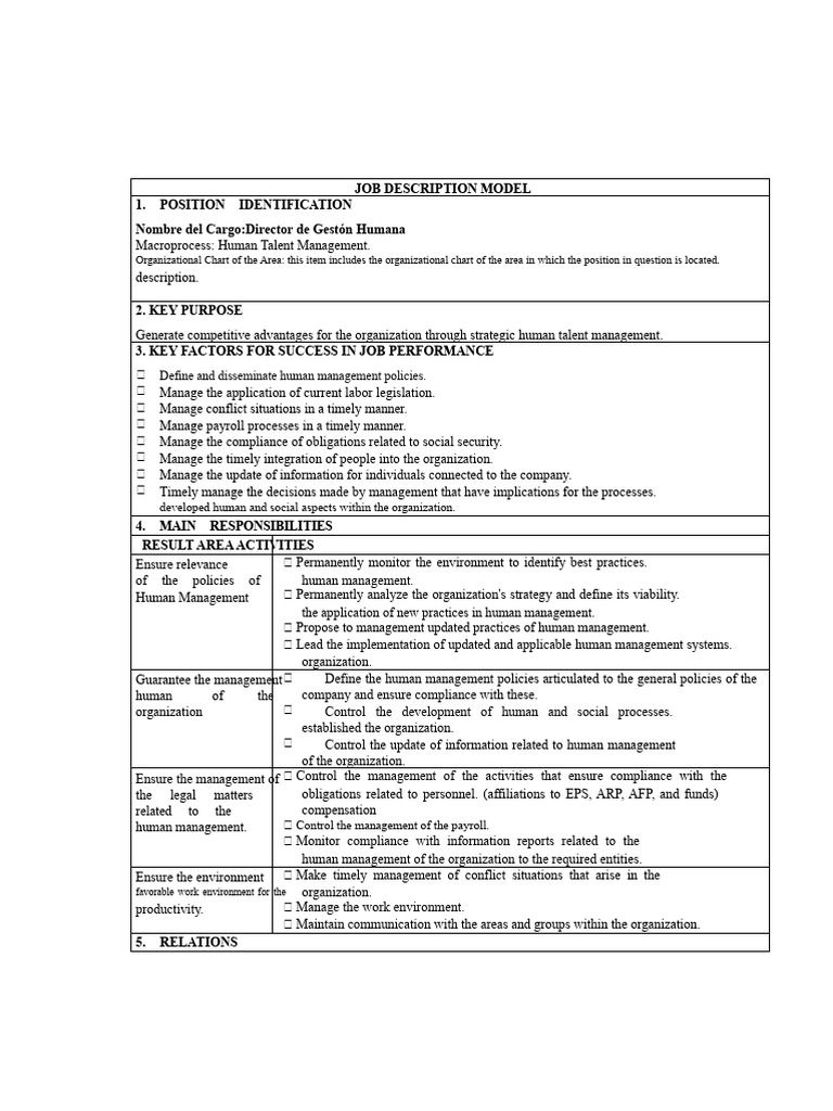 Director de Gestión Humana Job Description | PDF | Information | Policy