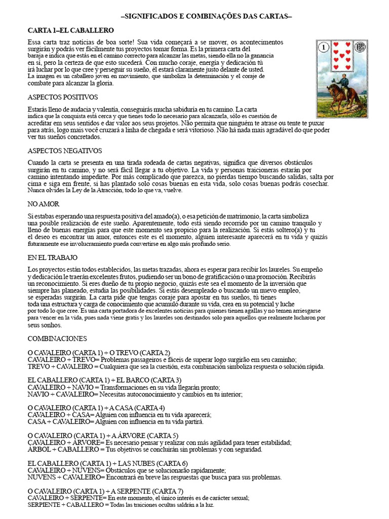 Las Cartas Gitanas - Interpretación y Combinaciones | PDF | Amor | Valor