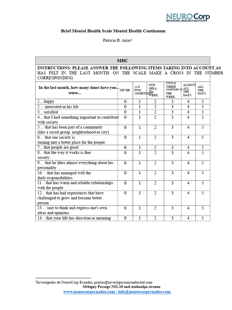 Mental Health Continuum Scale Guide | PDF | Popular Psychology | Mental ...