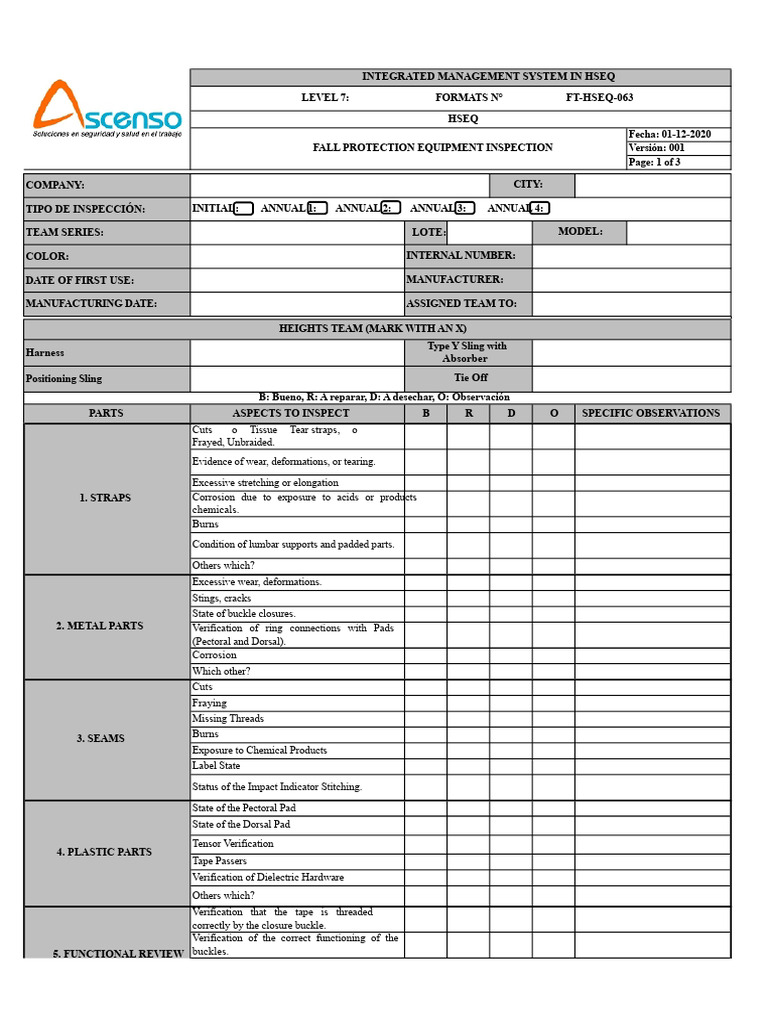 Fall Protection Equipment Inspection Guide | PDF | Verification And ...