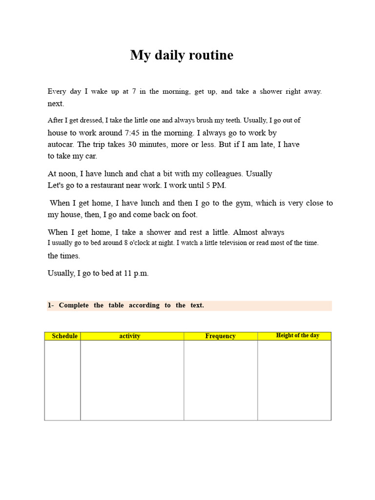 My Daily Routine Text | PDF