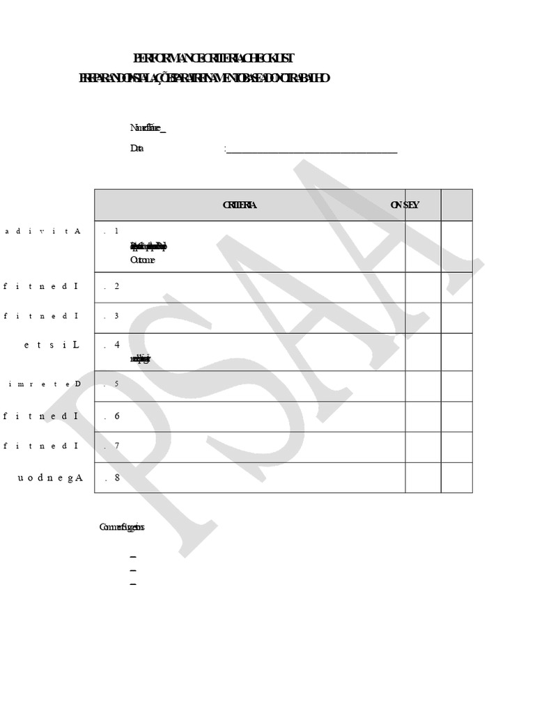 Checklist de Performance para Treinamento | PDF