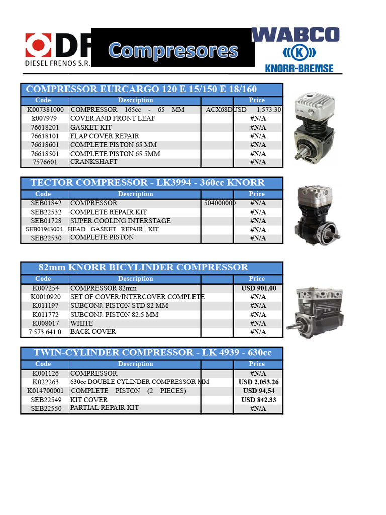 Compressor and Air Dryer Parts List | PDF | Piston | Vehicle Technology