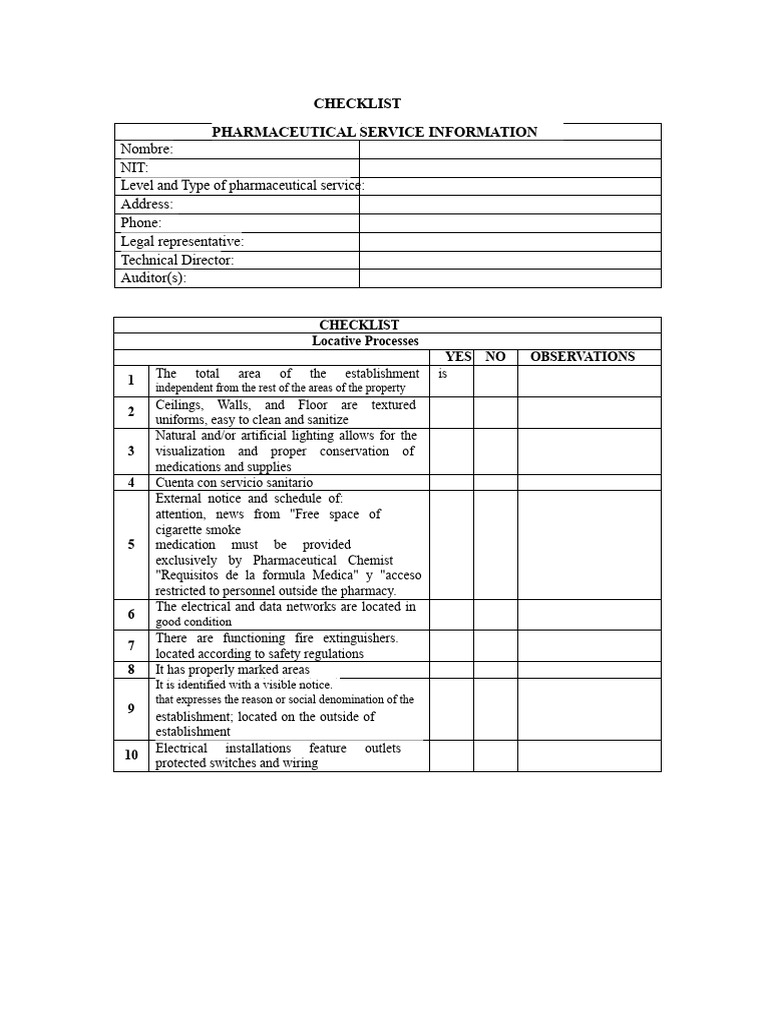 Pharmaceutical Service Compliance Checklist | PDF | Prescription Drugs ...