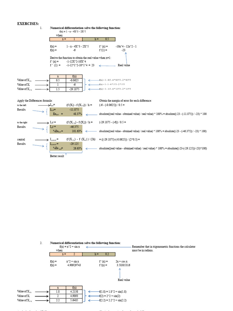 Numerical Differentiation Exercises | PDF | Derivative | Differential ...
