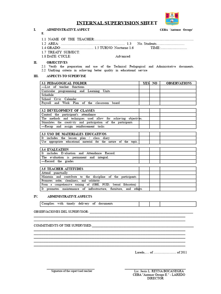 Internal Supervision Report | PDF | Teachers | Intelligence