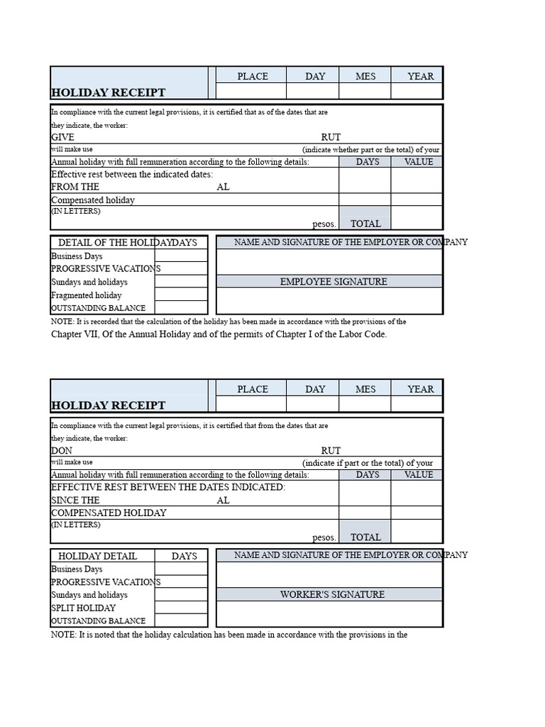 Annual Holiday Receipt Template | PDF | Employment | Business Ethics