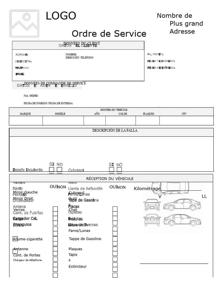 Ordre de Service pour Réparation Automobile | PDF