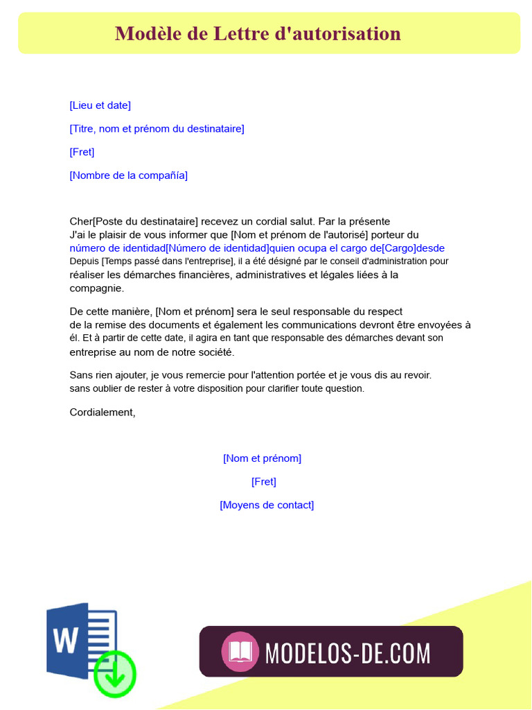 Modèle de Lettre d'Autorisation Formelle | PDF