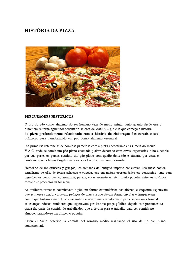 História da Pizza: Origens e Evolução | PDF | Pizza | Tomate