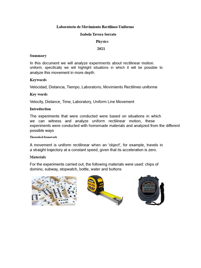 Uniform Rectilinear Motion Laboratory | PDF | Experiment | Mechanical ...