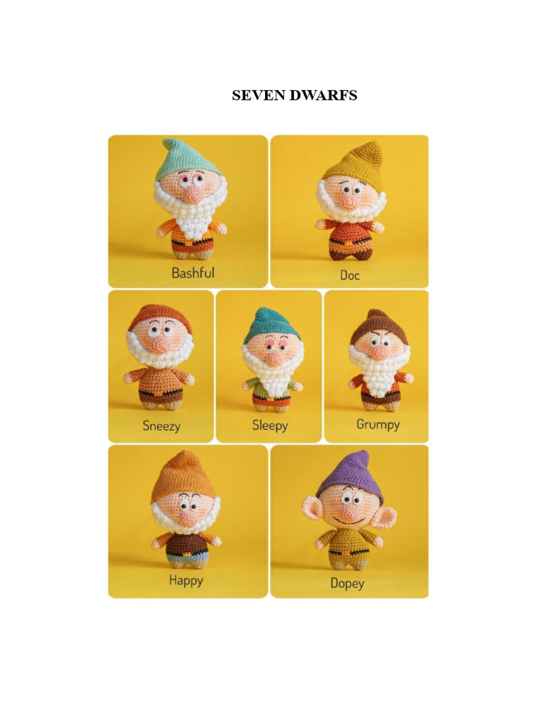 Crochet Pattern for Seven Dwarfs | PDF | Crochet | Yarn