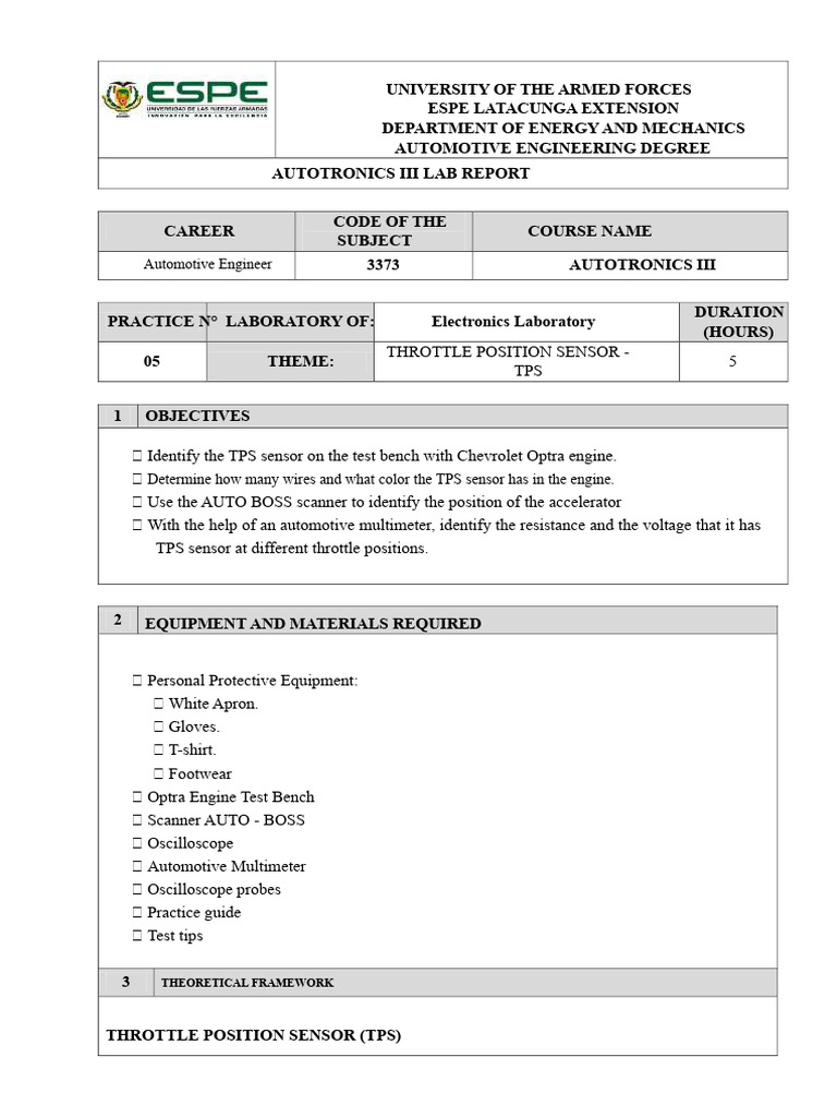 Report On The Recognition of The Throttle Position Sensor (TPS) | PDF ...