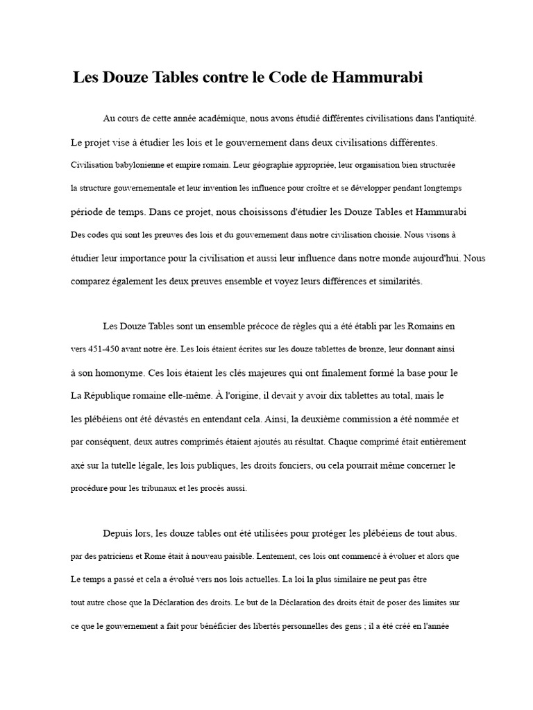 Douze Tables et Code de Hammurabi | PDF | Histoire ancienne | Hammurabi
