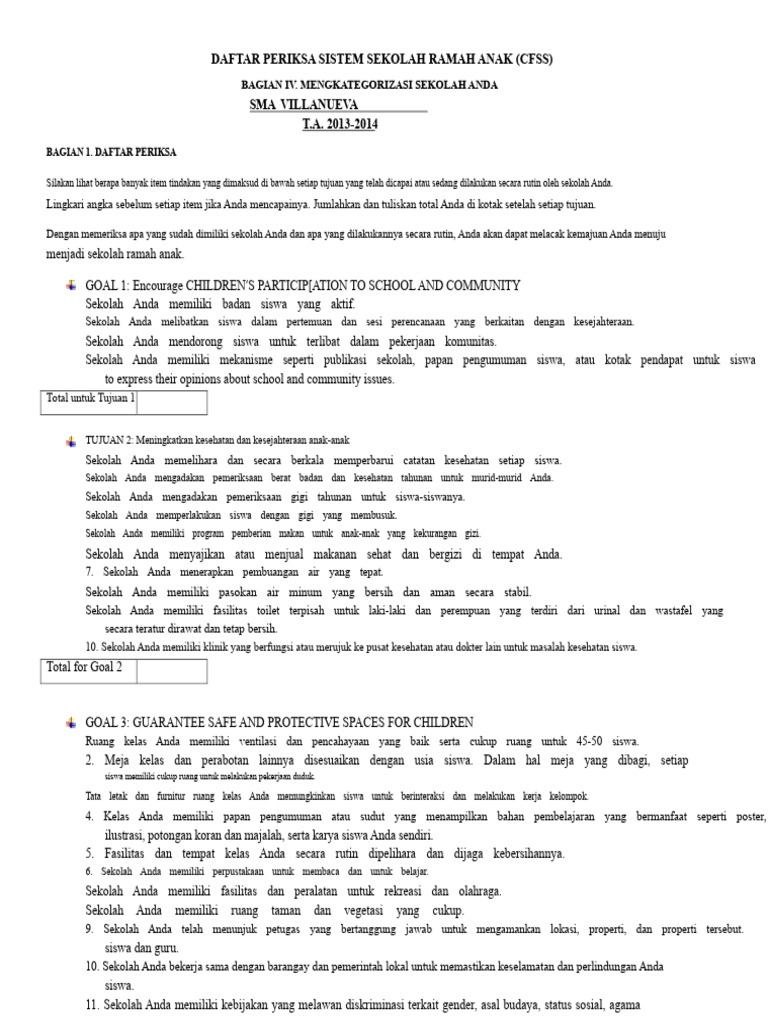 Sistem Sekolah Ram Friendly Cfss Checklist | PDF