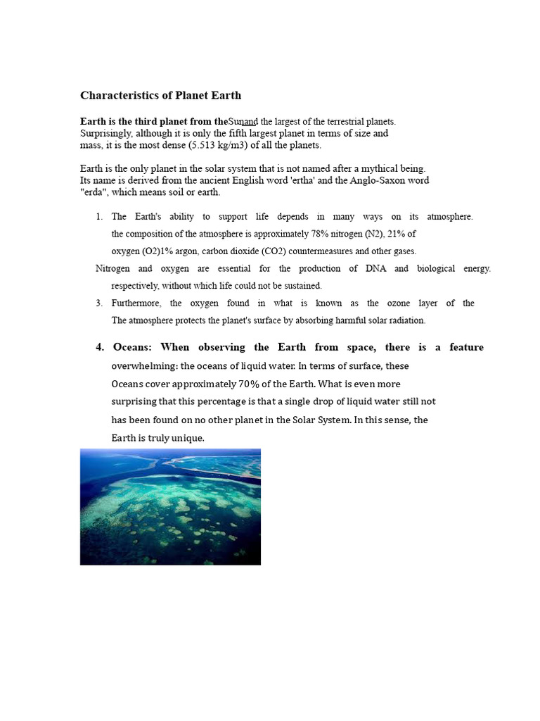Unique Characteristics of Planet Earth | PDF | Earth | Atmosphere
