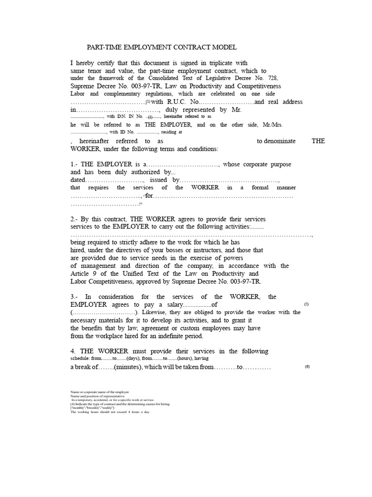 Part Time Contract Model | PDF | Employment | Business