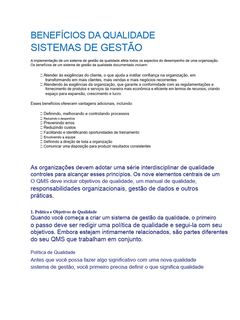 Vantagens de um Sistema de Gestão da Qualidade | PDF | Qualidade ...