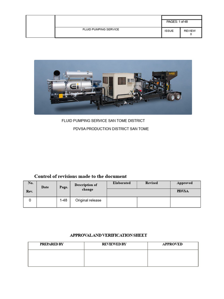 Fluid Pumping Service Procedure Guide | PDF | Occupational Safety And ...