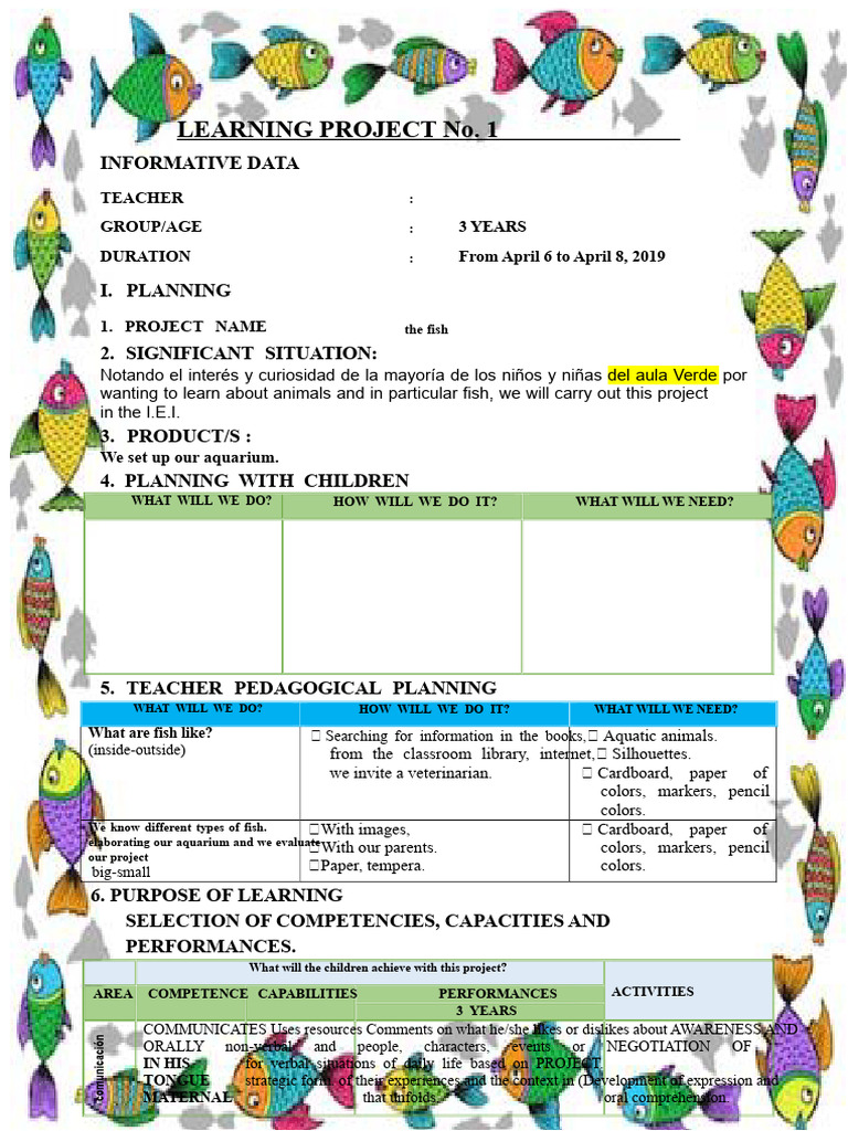 Fish Project for Preschool Learning | PDF | Teachers | Nonverbal ...