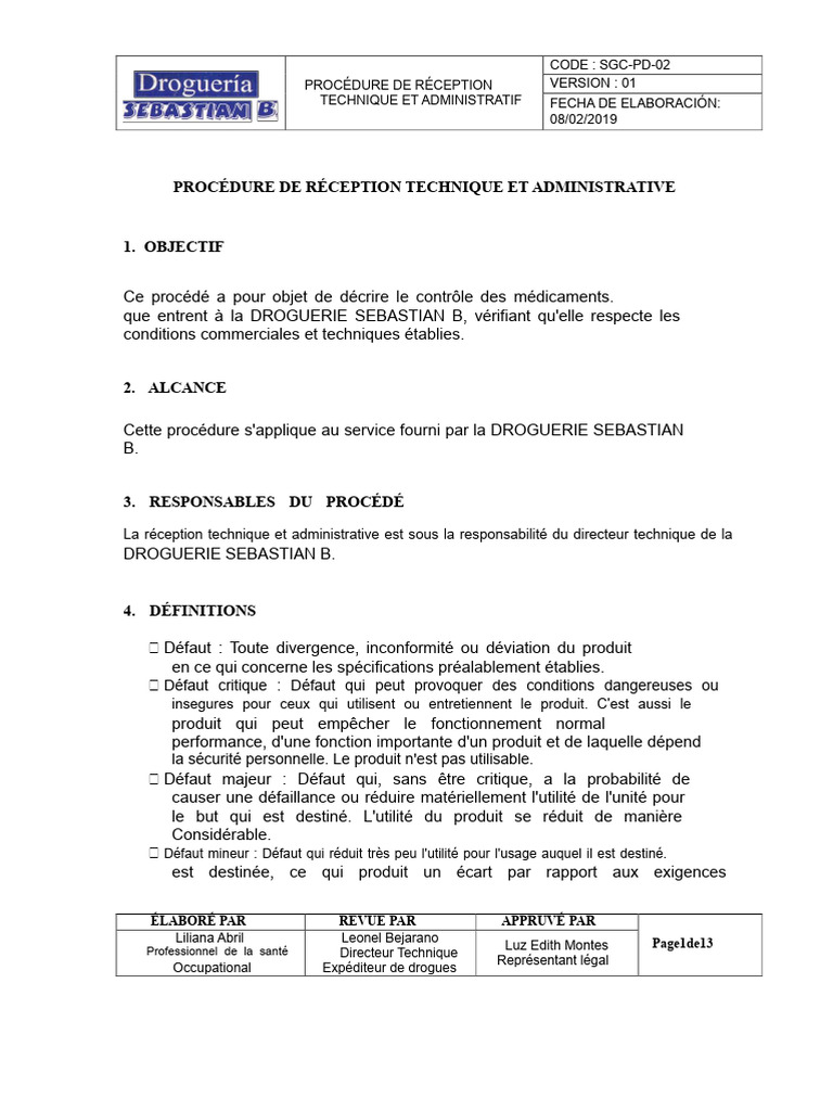 Procédure de Réception Médicale SGC-PD-02 | PDF | Médicaments
