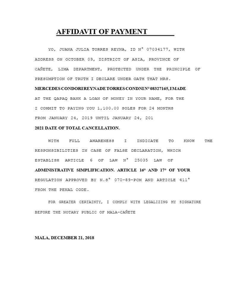 Affidavit of Payment | PDF