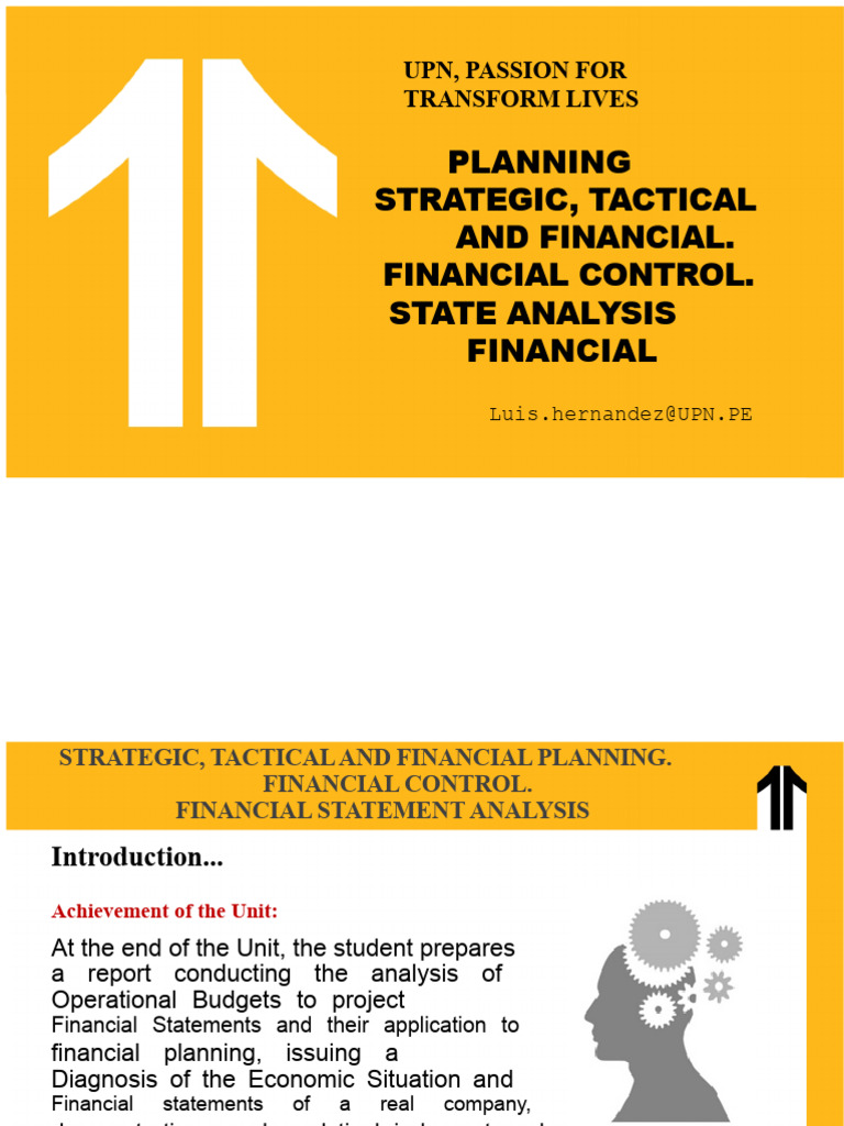 2 Strategic, Tactical and Financial Planning Financial Control and ...