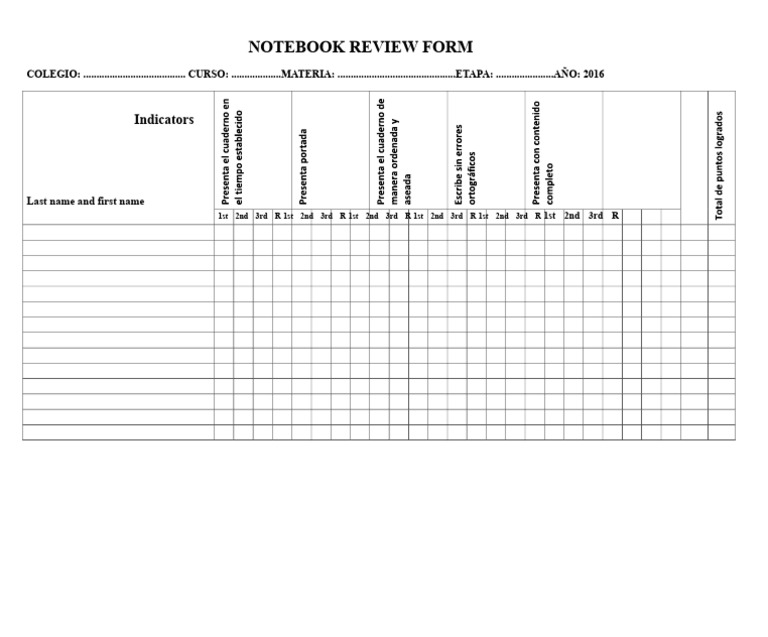 Notebook Review Form Template | PDF