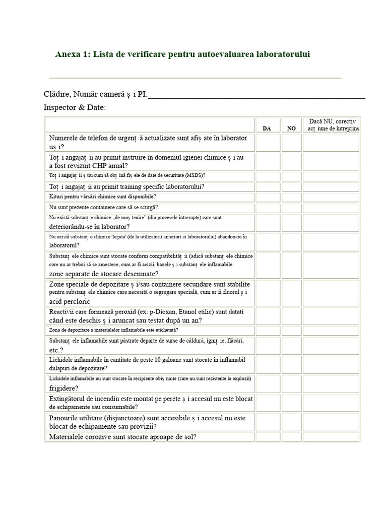 Lista de Verificare Pentru Autoevaluarea Laboratorului | PDF