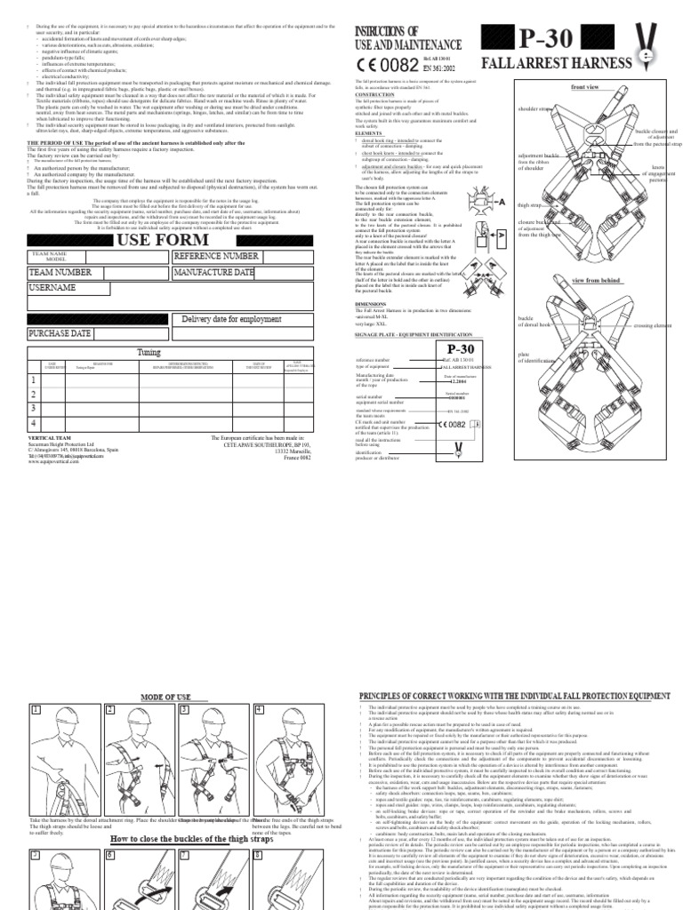 Harness Fall Protection P30 Instructions For Use | PDF | Plastic | Textiles
