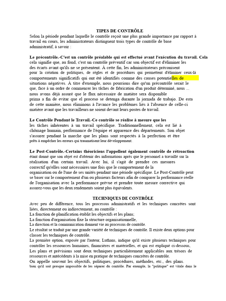 Types et Techniques de Contrôle Administratif | PDF | Audit | Gestion ...