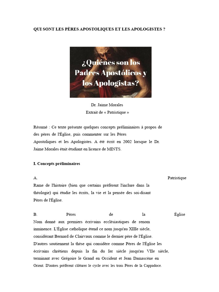 Pères Apostoliques et Apologistes Chrétiens | PDF | Pères de l'Église ...