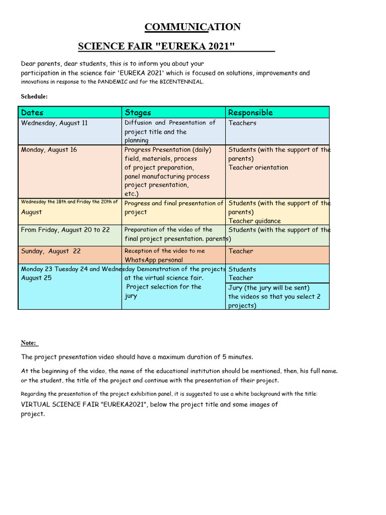 Eureka 2021 Science Fair Guidelines | PDF | Inquiry | Scientific Method