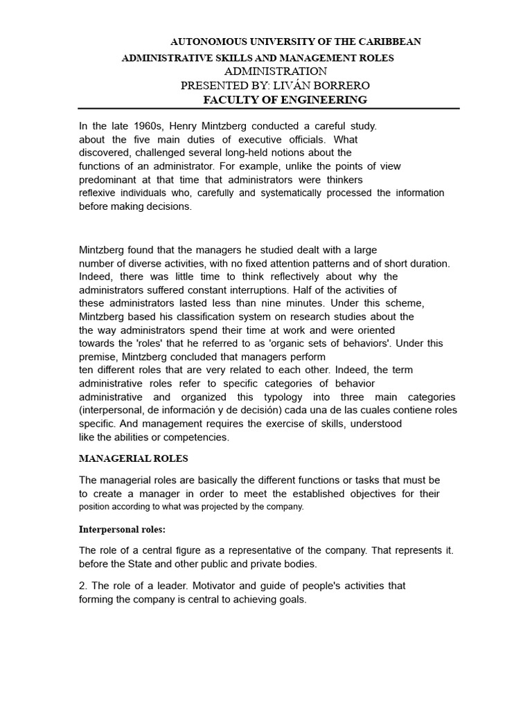 Roles and Administrative Skills | PDF | Skill | Information