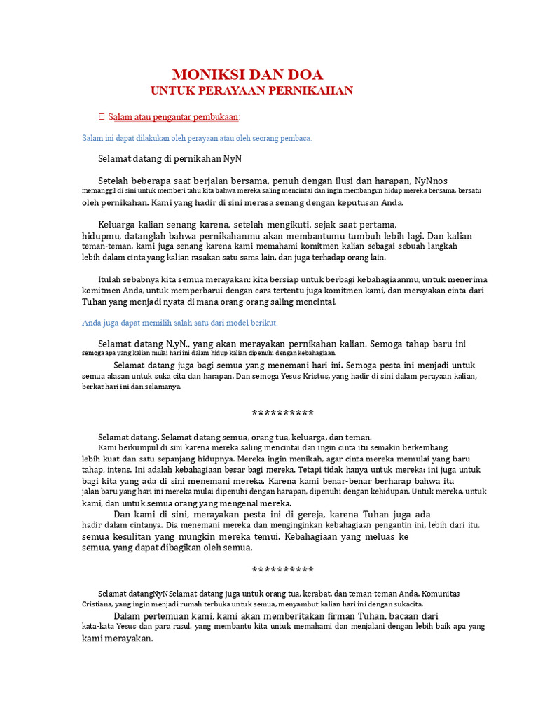 Doa dan Moniksi untuk Pernikahan | PDF