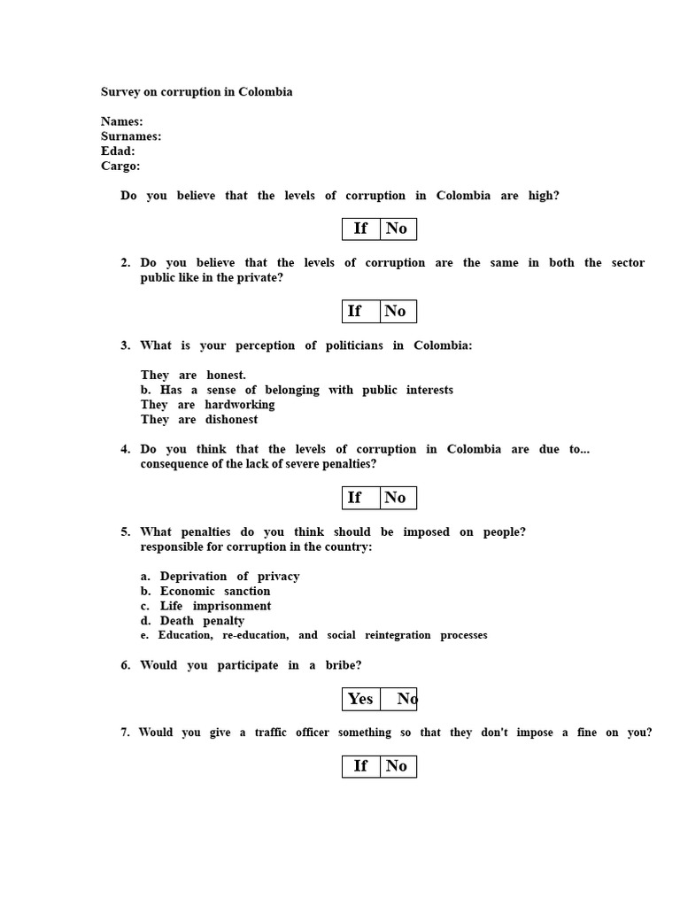 Survey On Corruption in Colombia | PDF