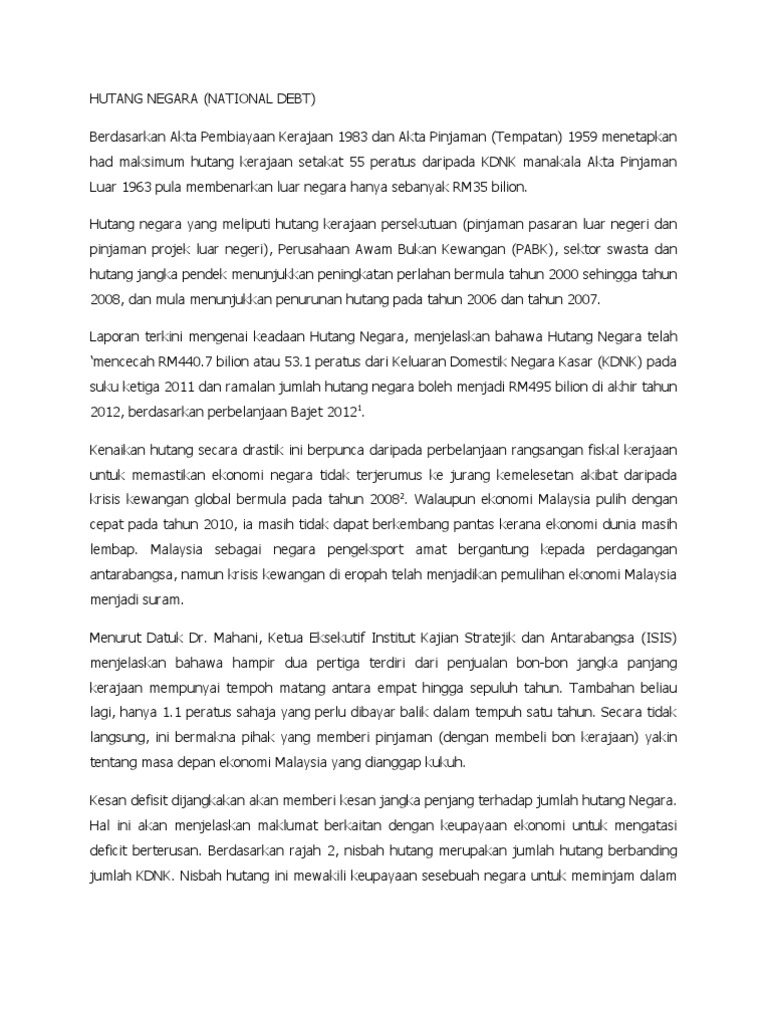 maksud hutang luar negeri kerajaan persekutuan