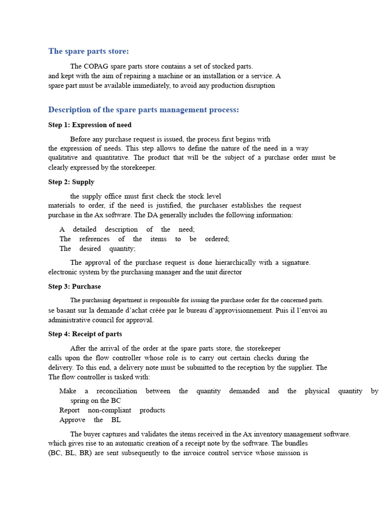 Spare Parts Management Process Guide | PDF | Invoice | Receipt