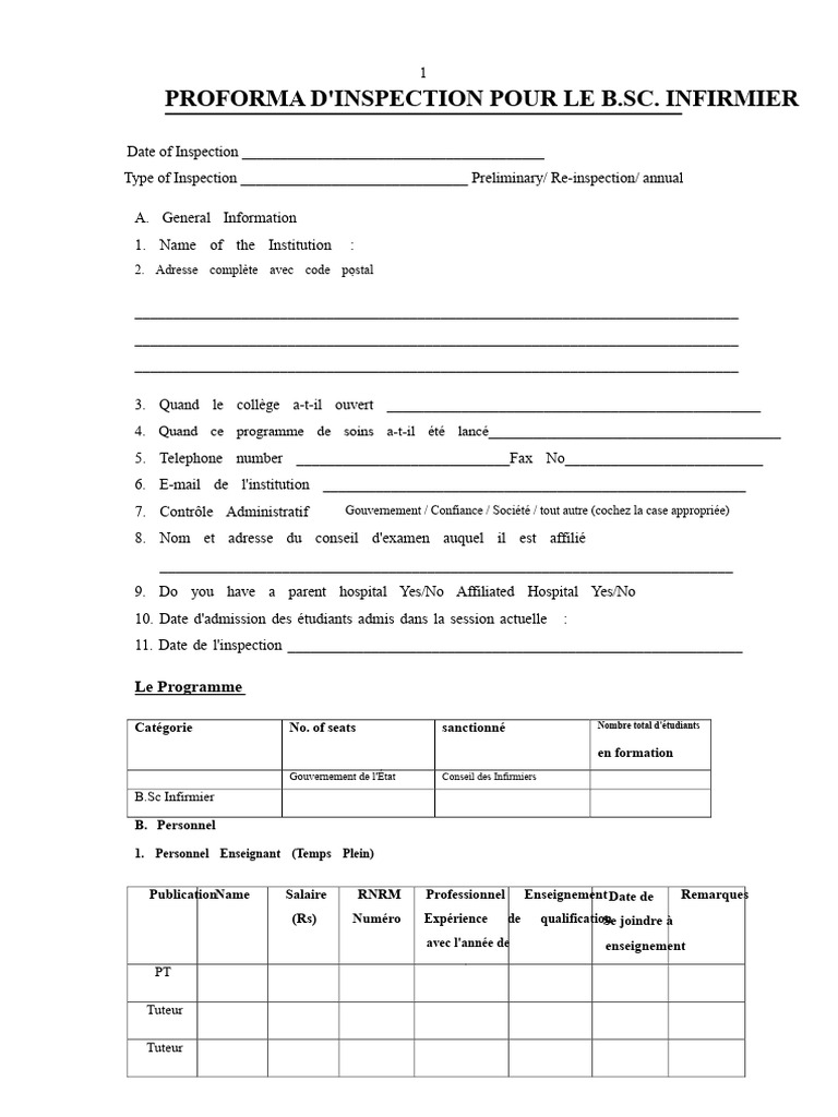 Inspection B.Sc. Infirmier: Proforma Détails | PDF | Hôpital | Allaitement